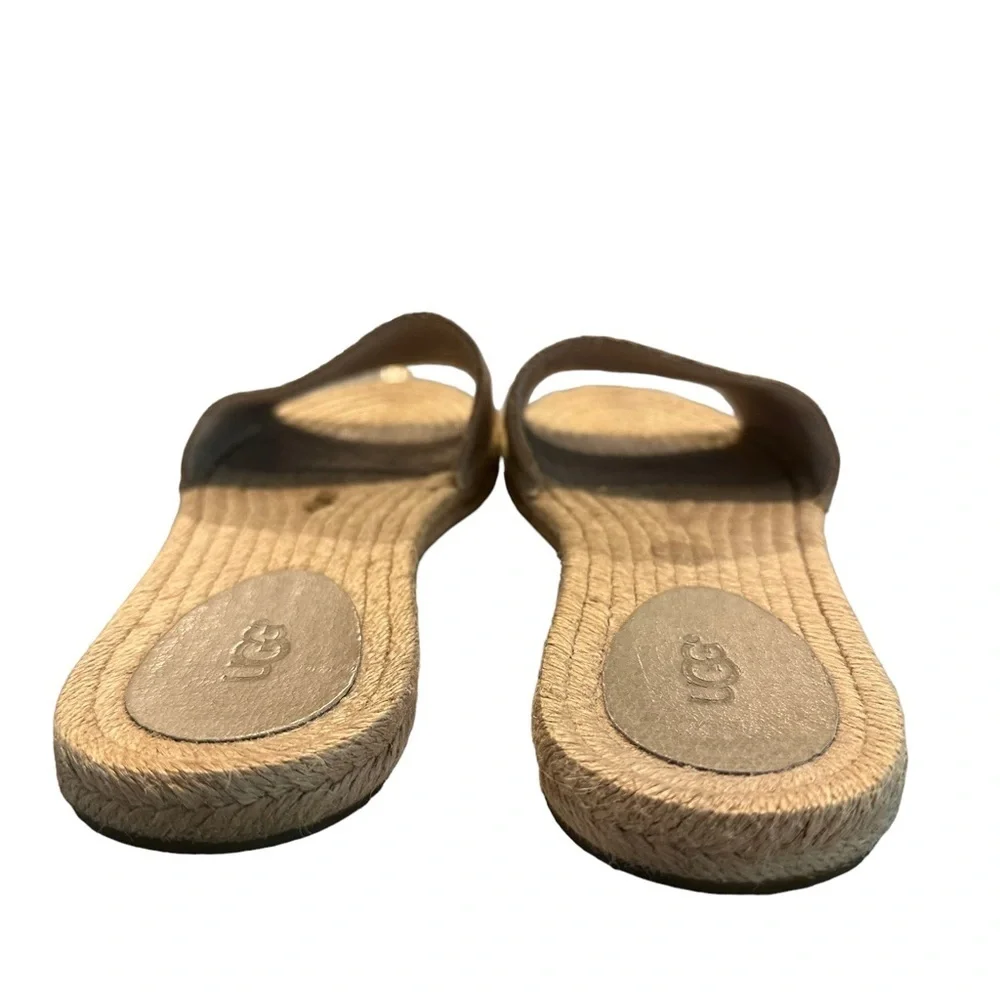 UGG | Beige Embossed Leather Cherry Exotic Espadrille Slides Size 8